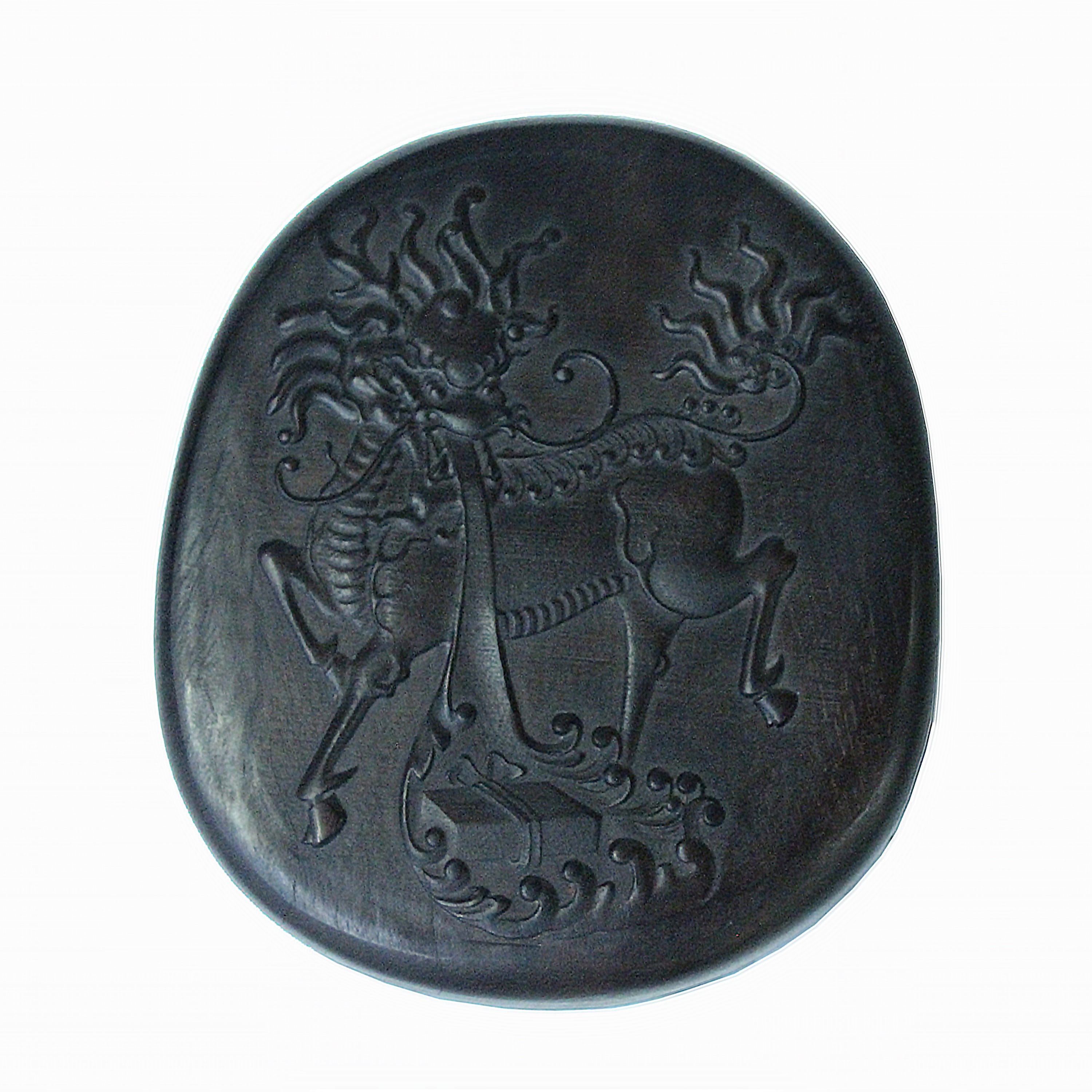 Chinese Kirin Motif Oval Shape Box With Ink Stone Inkwell Pad Ws2443E