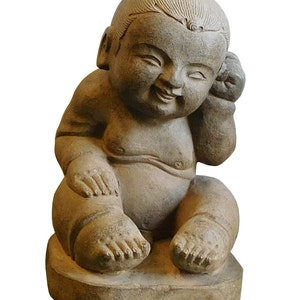 Chinese Oriental Stone Sitting Baby Kid Figure cs1924E image 1