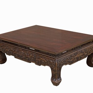 Vintage Rustic Brown Ru Yi Carving Rectangular Wood Kang Coffee Table cs7754E image 5