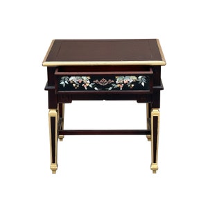 Vintage Chinese Rectangular Color Stone Flower Inlay Accent Side Table ws3583E image 5