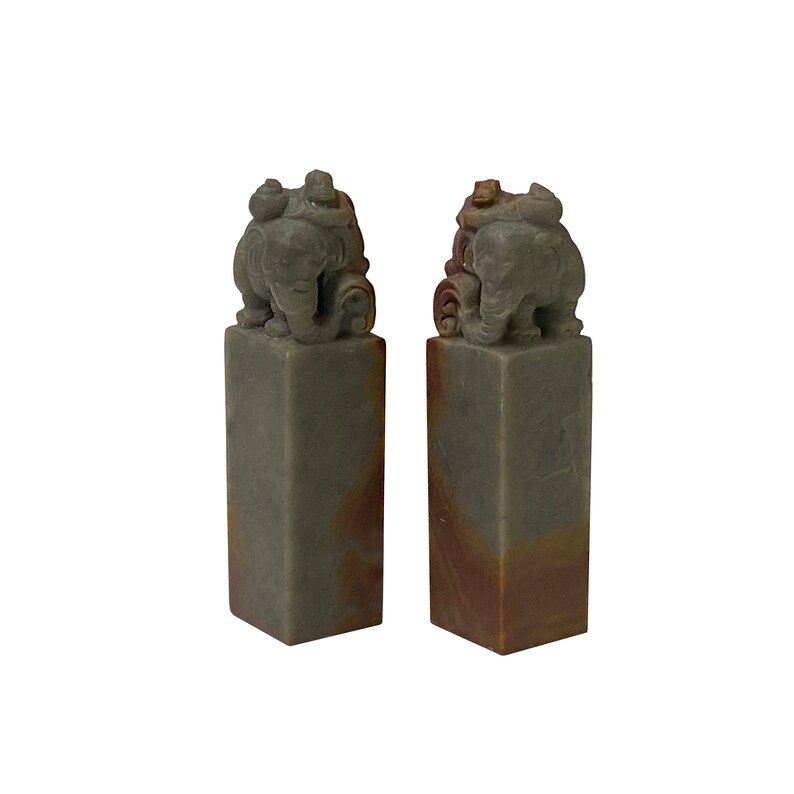 Pair Chinese Soap Stone Carved Elephant Seal Stamp Display ws3472E image 6