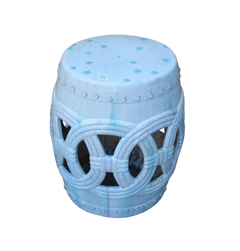 Chinese White Coin Pattern Round Clay Ceramic Garden Stool cs3299E