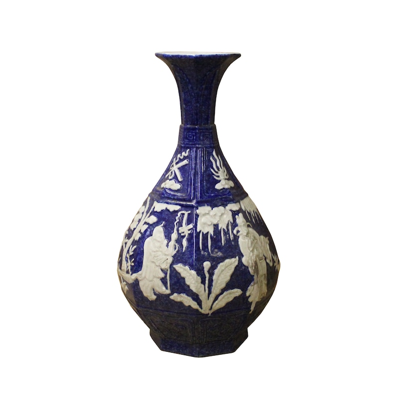 Handmade Ceramic Blue White Dimensional Pattern Vase Jar cs4772E image 1