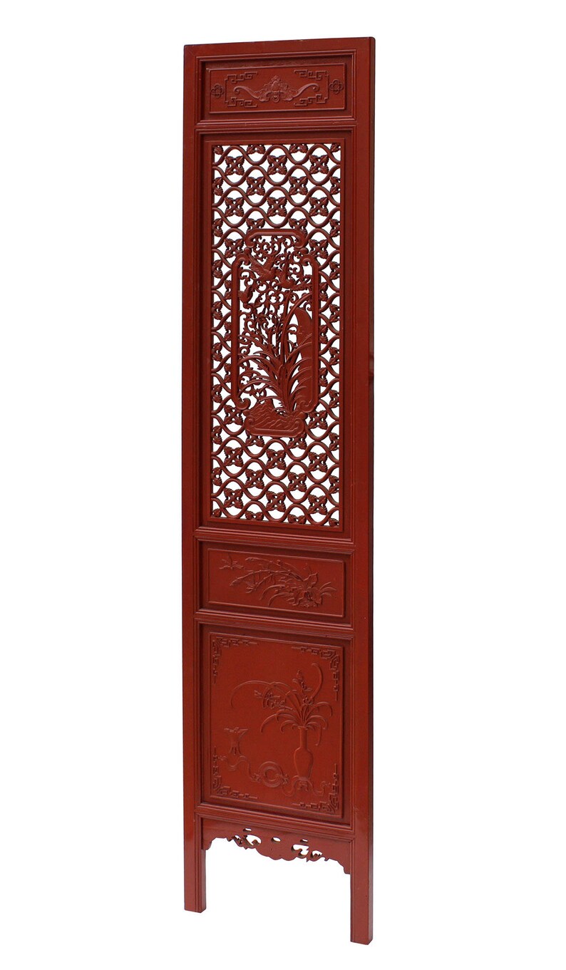 Chinese Red Paint Geometric Flower Bird Accent Narrow Floor Panel Headboard cs3569E image 5