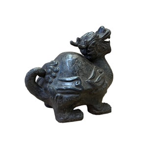 Chinese Distressed Brown Black Marks Fengshui Dragon Turtle Figure ws2621E image 4