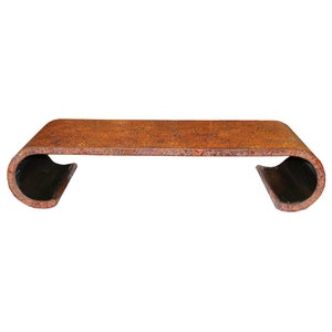 Oriental Solid Wood Handmade Orange Red Multi-Layer Lacquer Scroll Low Table Stand cs5483E
