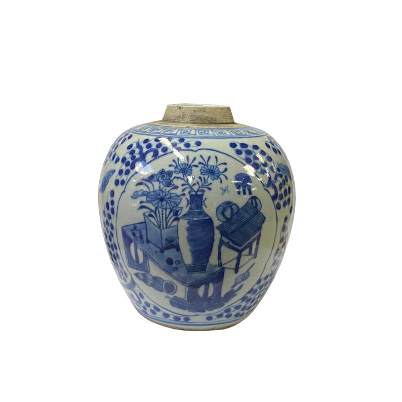 Oriental Handpaint Flower Vase Small Blue White Porcelain Ginger Jar ws2332E image 1