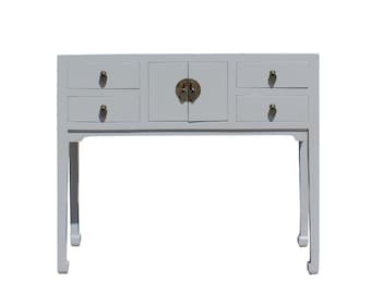Chinese Semi Gloss Gray Wood Plain 4 Drawers Side Table cs5794E
