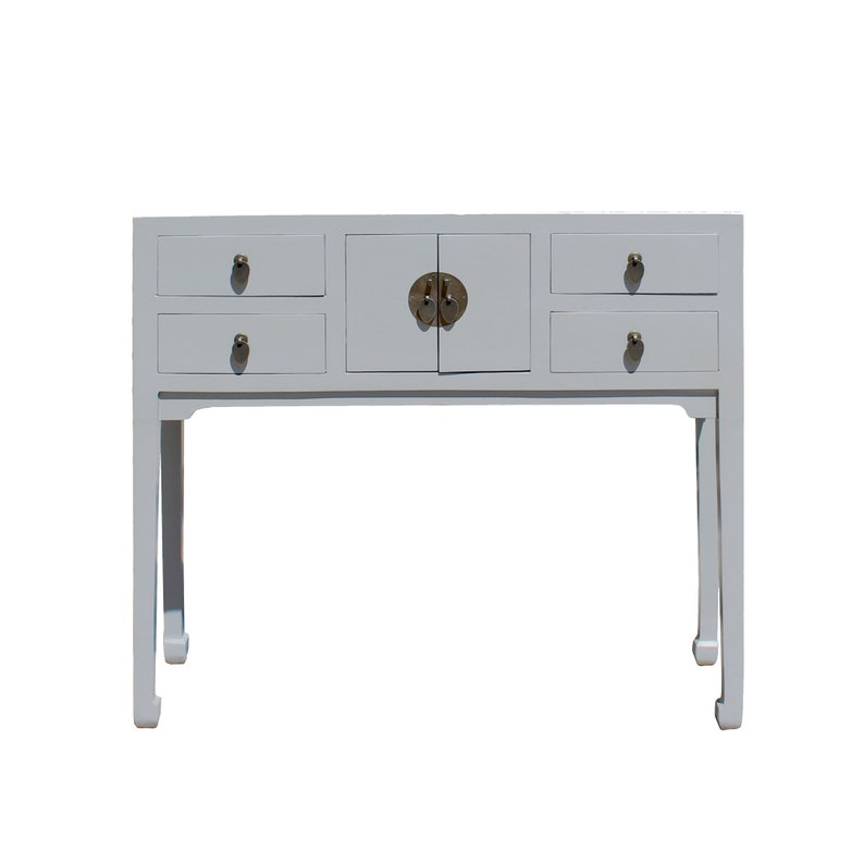 Chinese Semi Gloss Gray Wood Plain 4 Drawers Side Table cs5794E image 1
