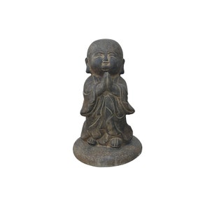 Chinese Dark Gray Stone Anjali Mudra Standing Cute Lohon Monk Statue ws3623E image 1