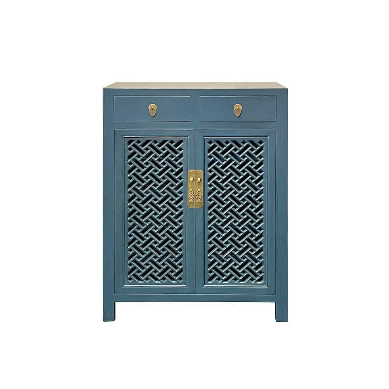 Asian Handmade Solid Wood Shutter Doors Side Table Shoes Organizer Storage Cabinet cs7486E image 2