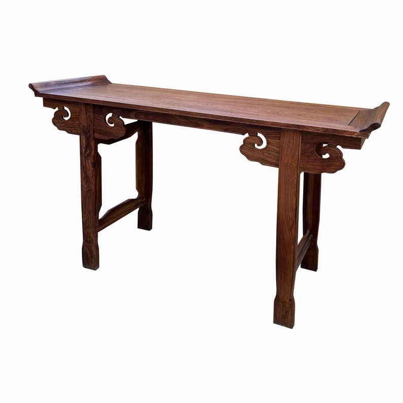 Chinese Brown Natural Wood Point Edge RuYi Apron Altar Console Table cs7730E image 4