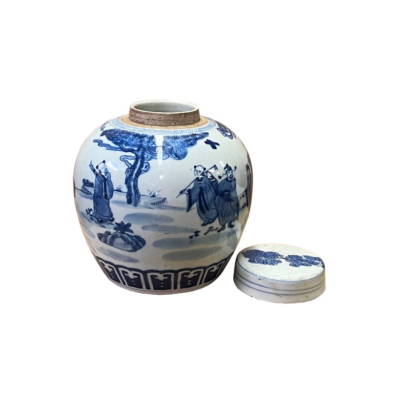 Chinese Hand-paint 8 Immortal Blue White Porcelain Ginger Jar ws2823E image 3