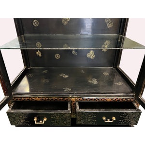 Chinoiseries Black Golden Graphic Glass Display Bookcase Curio Cabinet cs7568E image 6