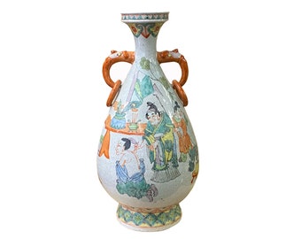 Chinese Oriental People Scenery Off White Beige Color Ceramic Vase ws1999E