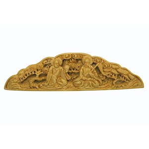 Quality Carved Bamboo Birdcage Decor Platel With Two Meditate Buddha n390E