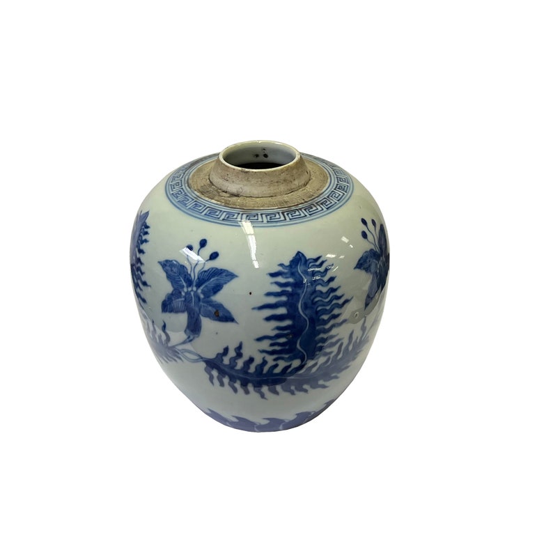 Oriental Flower Leaf Small Blue White Porcelain Ginger Jar ws3339E image 5