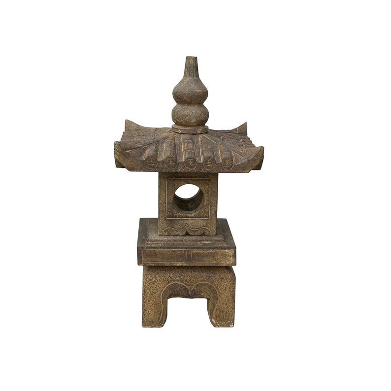 Rustic Gray Brown Temple Tower Top Pagoda Shape Garden Stone Lantern ws3650E image 1