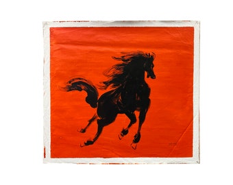Oil Paint Canvas Art Black Artistic Racing Horse Wall Decor Painting ws3425E