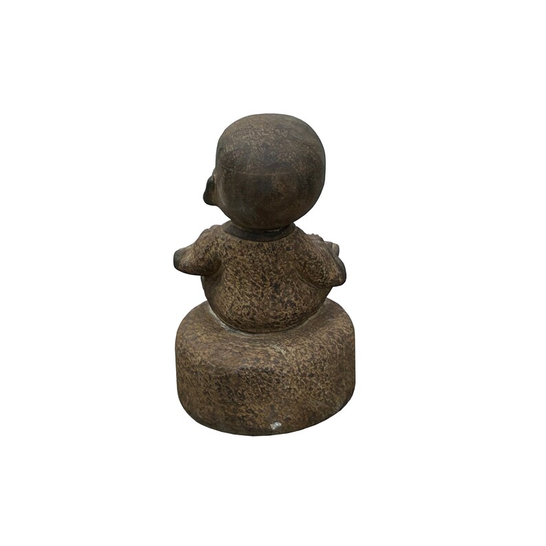 Oriental Gray Stone Little Lohon Monk Playing Zither Statue ws3628E image 5