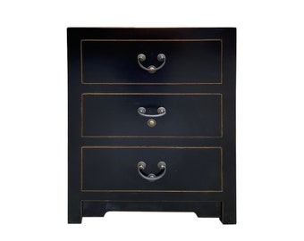 Distressed Black 3 Drawers Oriental End Table Nightstand cs7496E