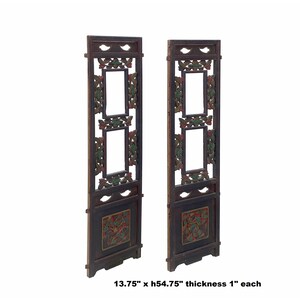 Pair Chinese Vintage Restored Wood Brown Flower Carving Wall Hanging Art cs6968E image 3