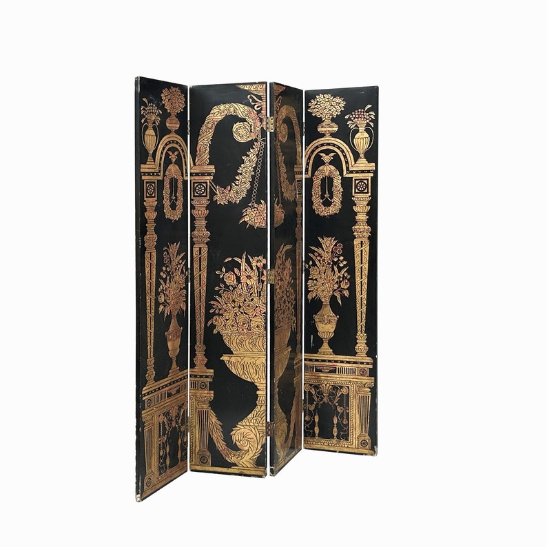 Chinese Black Base Golden Vases Pedestal Theme Floor Screen Divider cs7781E image 2