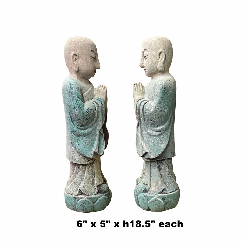 Pair Chinese Color Rustic Wood Standing Lohon Monk Statues ws1517E image 4