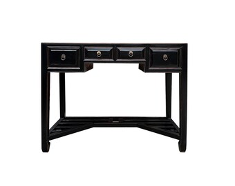 Oriental Black Lacquer Small 4 Drawers Writing Desk w Foot Panel cs7603E