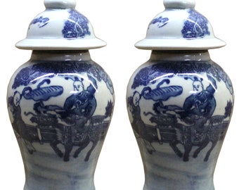 Lot of 2 Chinese Porcelain Blue & White Small Round Lid Jars ws105E