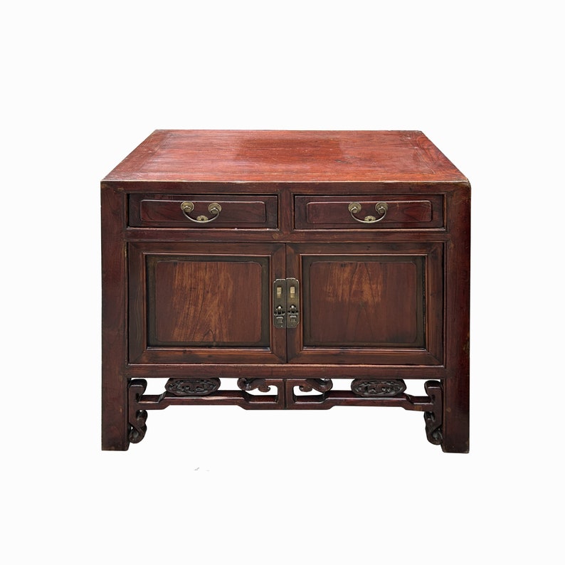 Vintage Chinese Carving Brown Drawers Side Table Credenza Cabinet cs7768E image 3