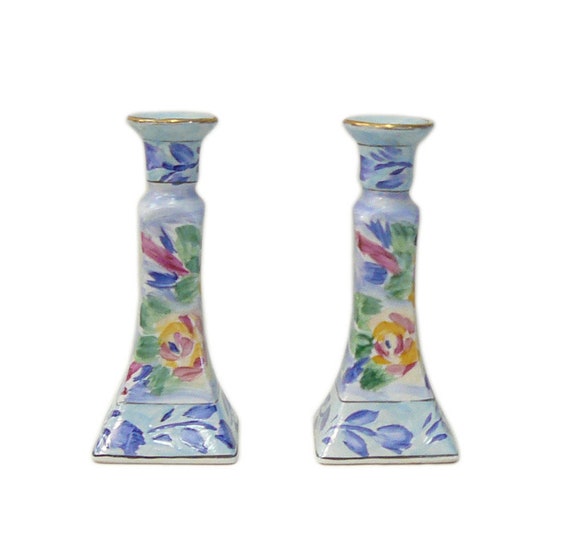 Pair Of Chinese Porcelain Color Mix Graphic Candle Holders cs712-9S Pair Of Chinese Porcelain Color Mix Graphic Candle Holders cs712-9S