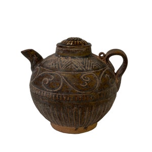 Chinese Ware Brown Glaze Pattern Ceramic Jar Vase Display Art ws2664E