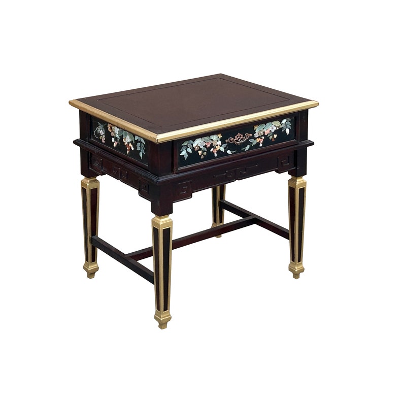 Vintage Chinese Rectangular Color Stone Flower Inlay Accent Side Table ws3583E image 4