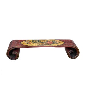 Vintage Chinese Tibetan Yellow Red Flowers Lacquer Scroll Table ws3227E image 2