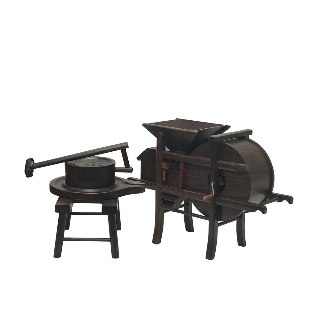 Set of 2 Chinese Rosewood Miniature Rice Grain Grinder Crushing Mill ...
