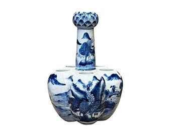 Chinese Blue White Porcelain Oriental Scenery "Garlic Head Shape" Vase ws2986E