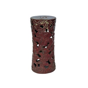 Ceramic Brick Red Cloud Scroll Round Tall Pedestal Table Display Stand ws3524E image 3
