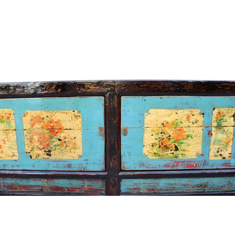 Chinese Oriental Graphic Blue Sideboard Console Table TV Cabinet cs4577E image 5