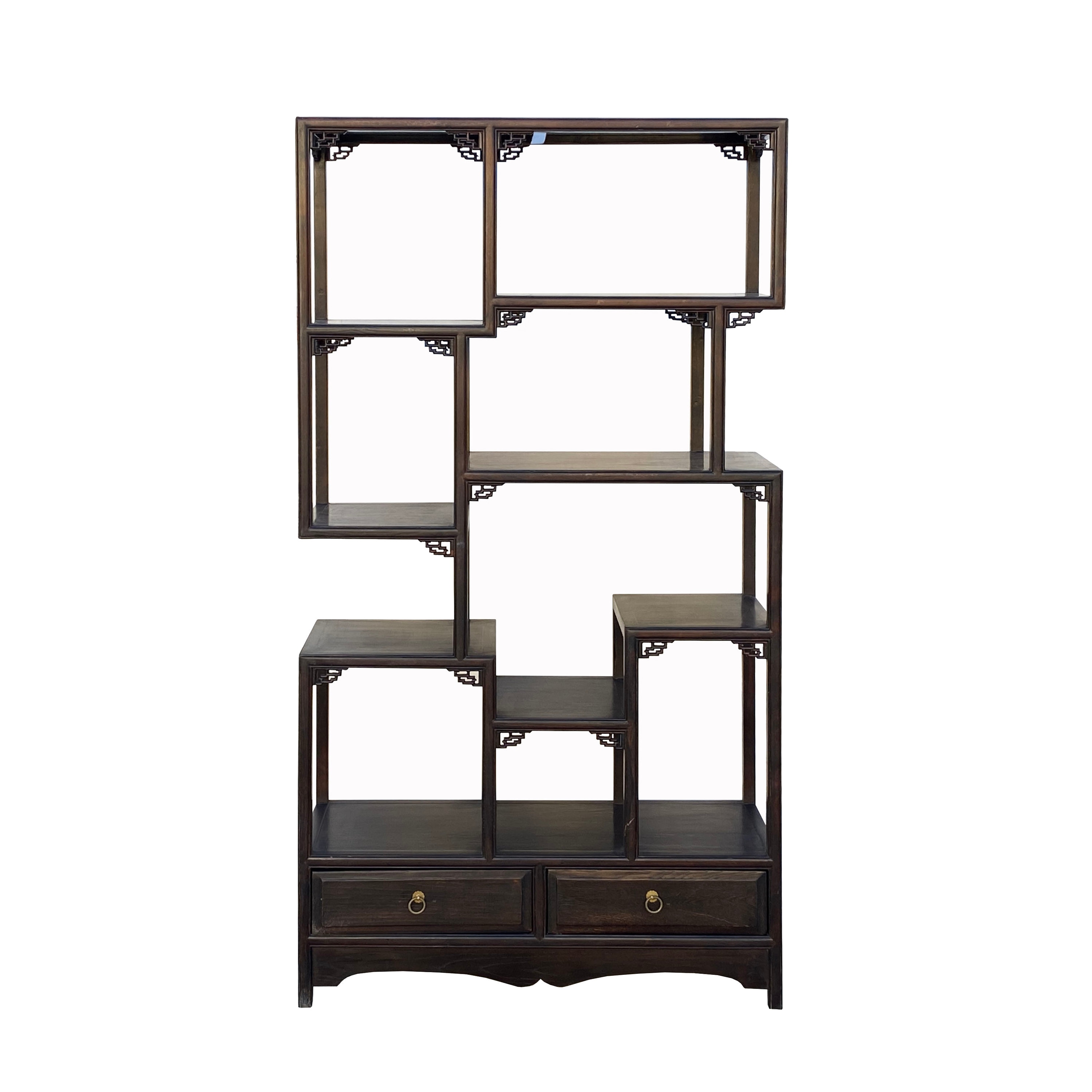 Chinese Brown Stain Treasure Display Curio Cabinet Room Divider