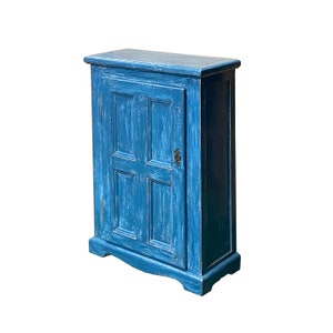 Distressed Blue Lacquer Slim Narrow Single Door Side Cabinet Chest cs7674E image 2