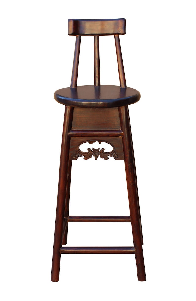Quality Handmade Chinese Dark Brown Solid Elm Wood Bar Stool Image 0