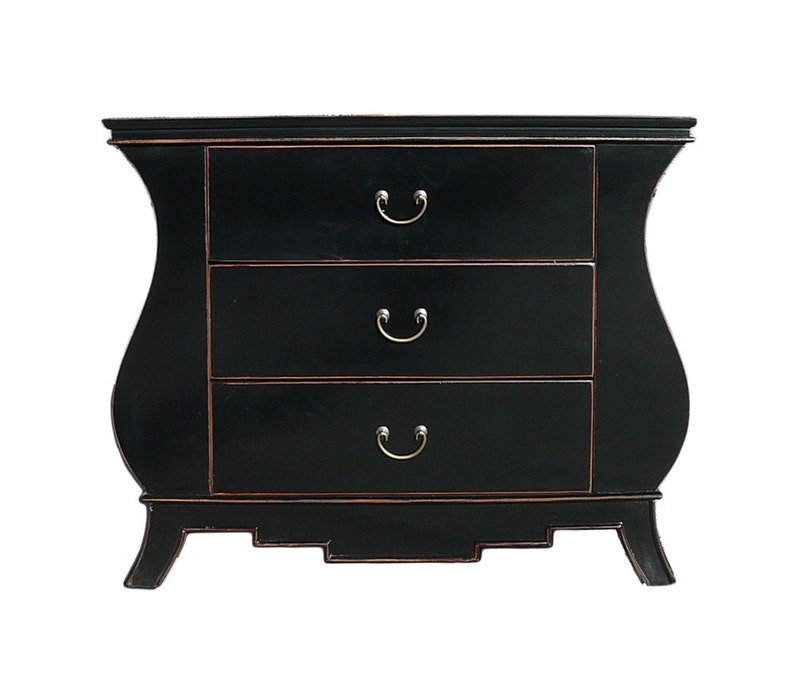 Chinese Black Lacquer Curve Legs 3 Drawers Dresser Cabinet cs1152E image 1