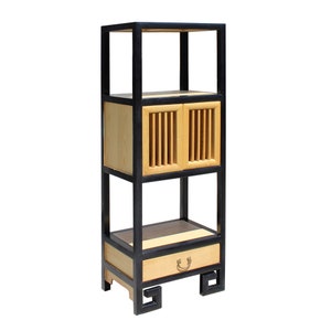 Oriental Black Rim Natural Wood Narrow Storage Display Bookcase Cabinet cs5163E image 3