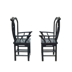 Pair Vintage Chinese Rustic Black Lacquer Deer Motif Yoke-Back Armchairs cs7807E image 4