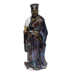 Chinese Ceramic Blue Glaze Historic Zhuge Liang Figure ws387E
