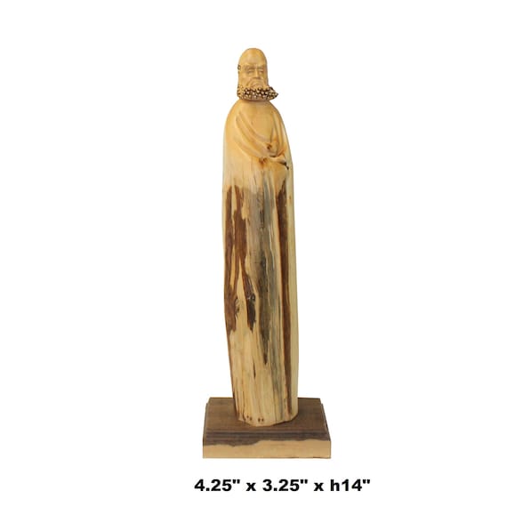 Chinese Cypress Wood Carved Irregular Shape Zen Master Damo Statue