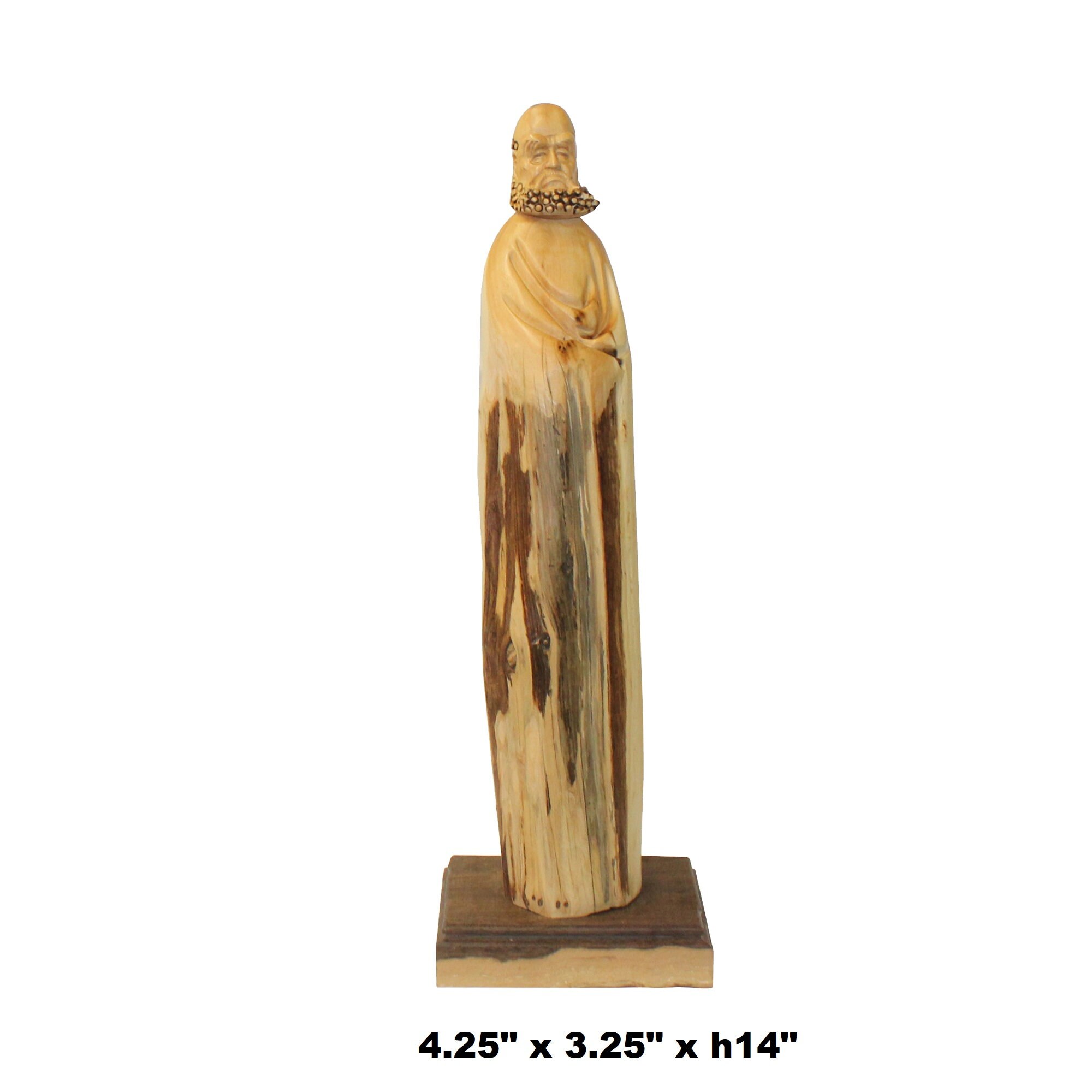 Chinese Cypress Wood Carved Irregular Shape Zen Master Damo Statue