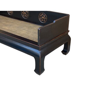 Chinese Solid Wood Black Lacquer Golden Dragon Relief Motif DayBed Couch cs7810E image 4