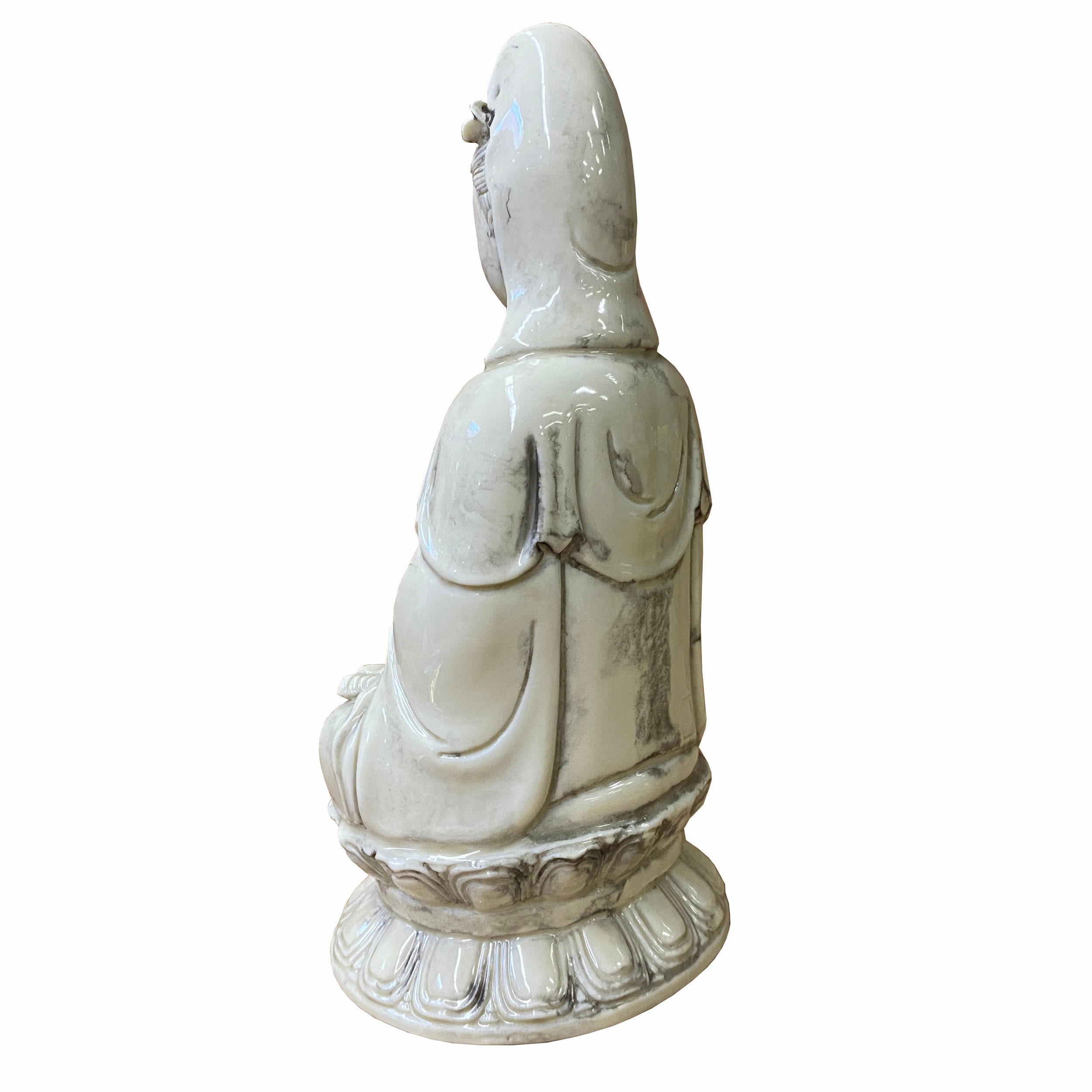 ●KWANSI Small Vintage Finish off White Ivory Color Porcelain Kwan